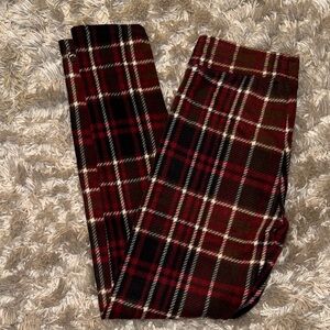 NEW Cuddl Duds Fleece Pants Dark Red Cream Brown Plaid NEVER WORN